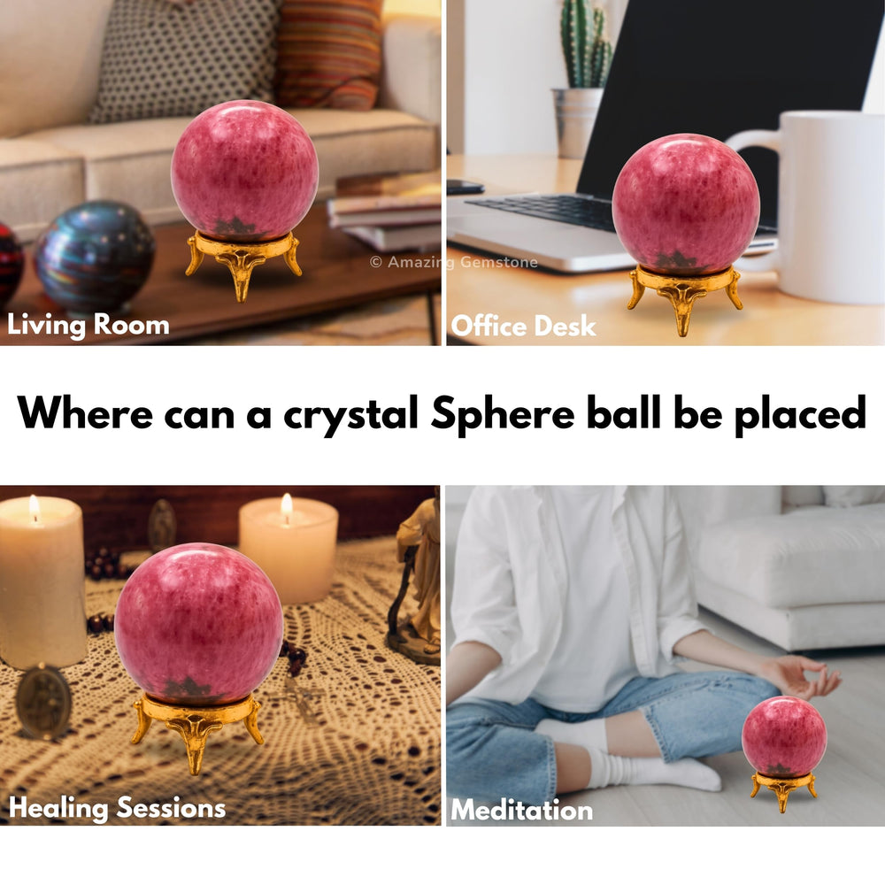 Amazing Gemstone rhodonite ball bathed in ambient light