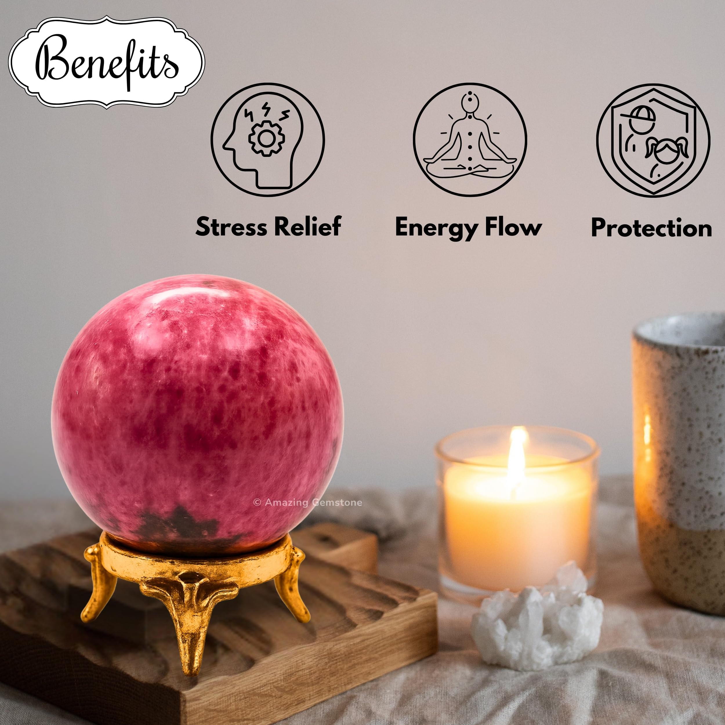 Amazing Gemstone rhodonite meditation ball in calm setting