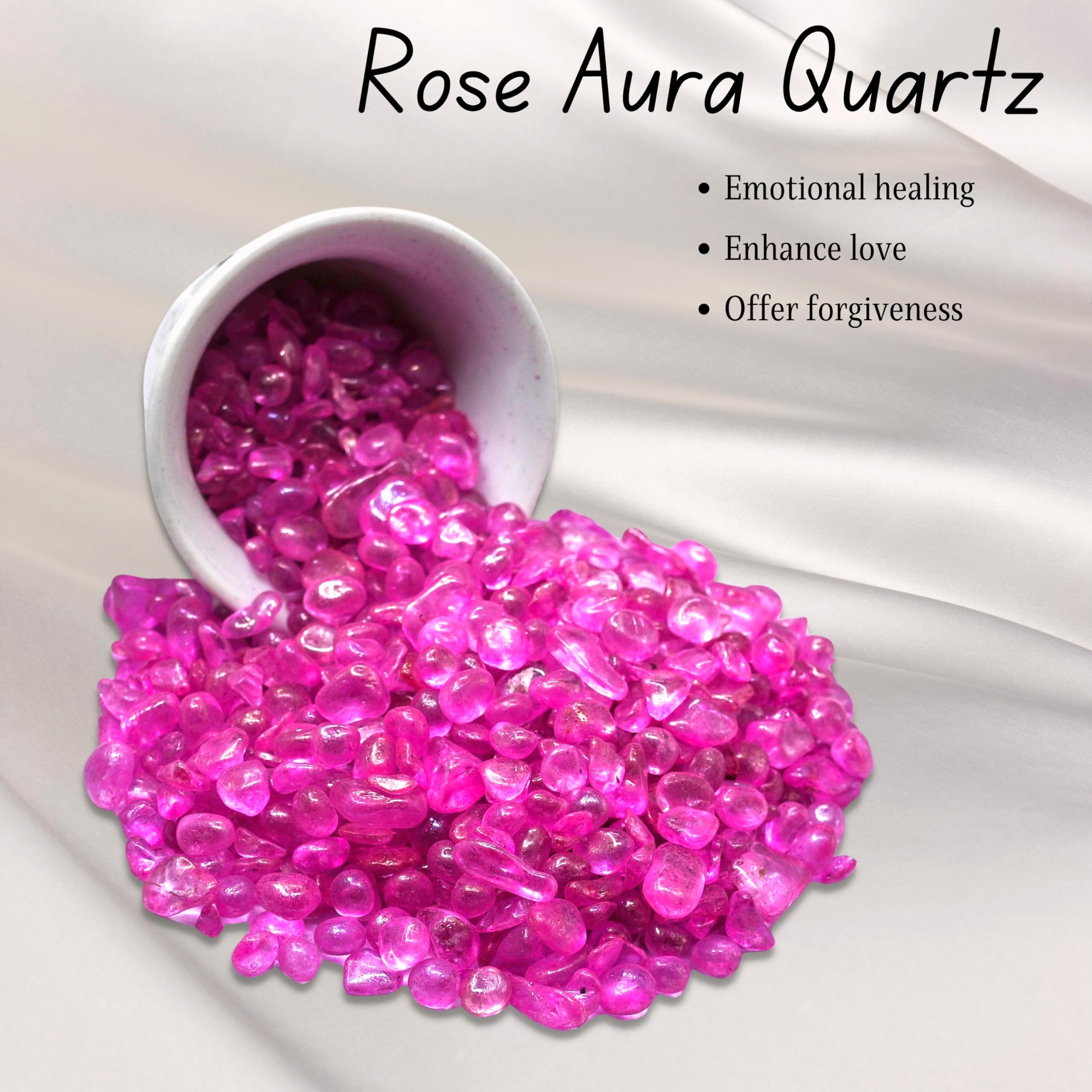 Amazing Gemstone Rose Aura Quartz chips enhance home decor with natural sparkle.