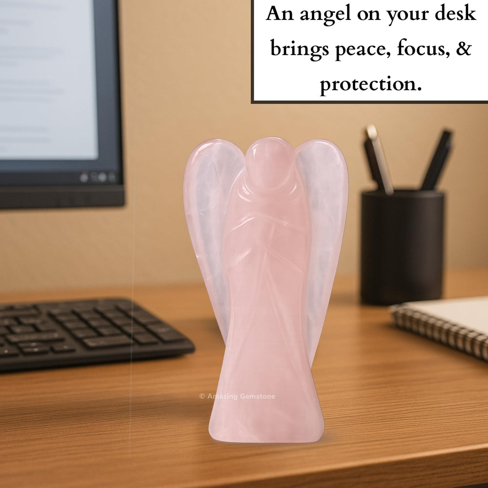 Amazing Gemstone Rose Quartz Angel showing 4-inch craftsmanship details