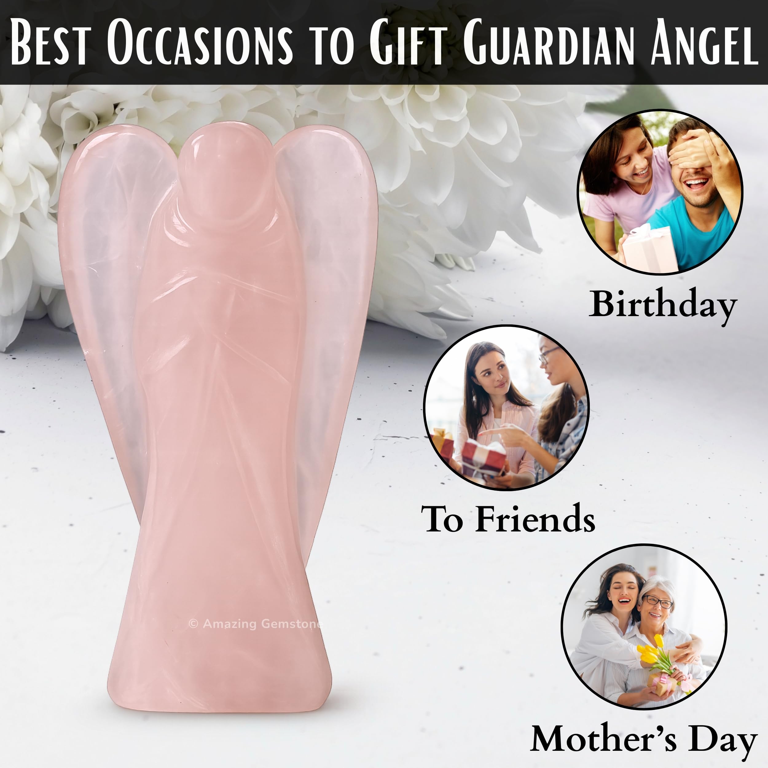 Amazing Gemstone Rose Quartz Angel displayed on a shelf for home decor