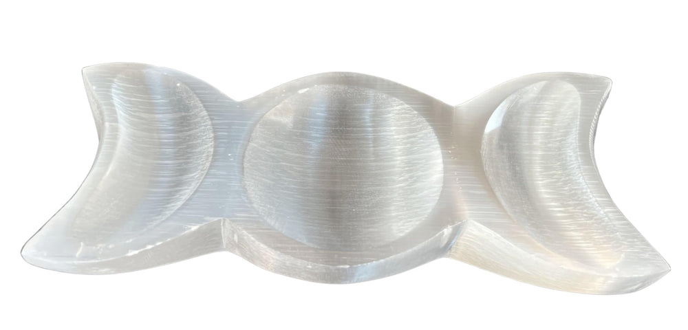 Amazing Gemstone selenite bowl 8-inch triple moon cleanses and charges crystals
