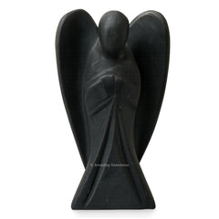 Amazing Gemstone Shungite Angel crystal figure stands 4 inches tall for pocket protection.