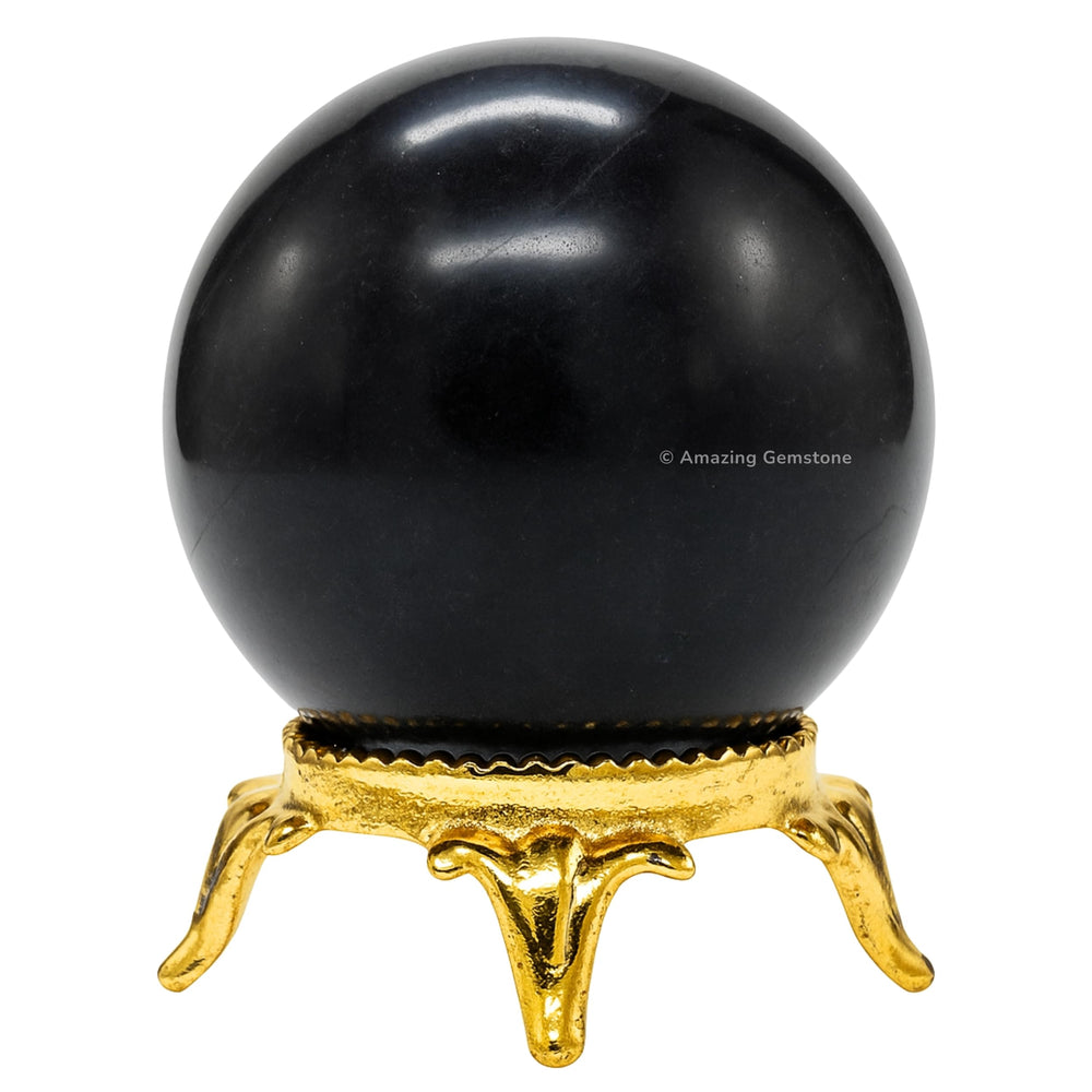 Amazing Gemstone Shungite ball with stand shown for homes and decor.
