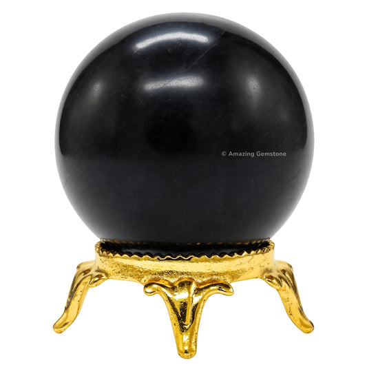 Amazing Gemstone Shungite ball with stand shown for homes and decor.