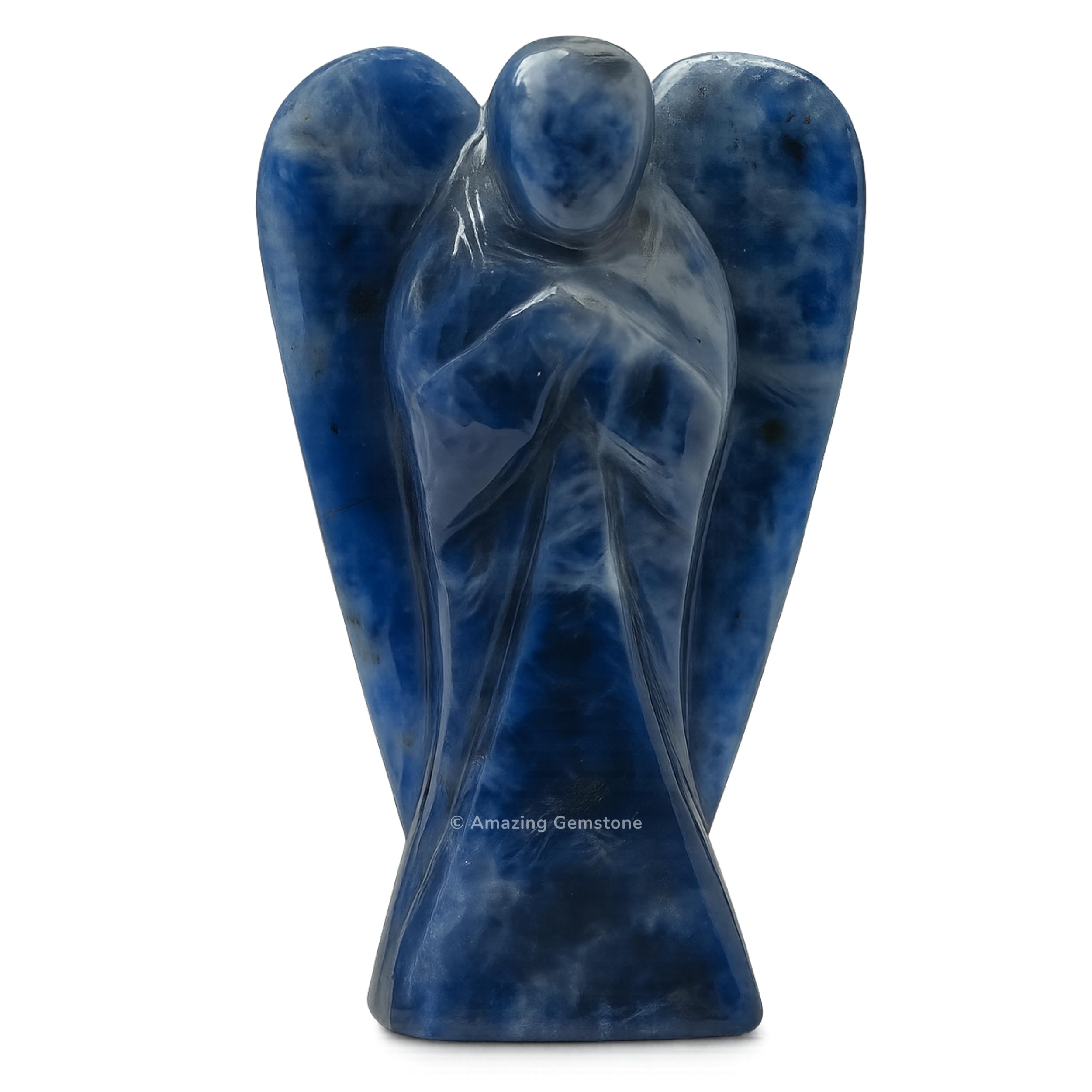 Amazing Gemstone sodalite angel figurine, 4-inch crystal statue for display and protection.