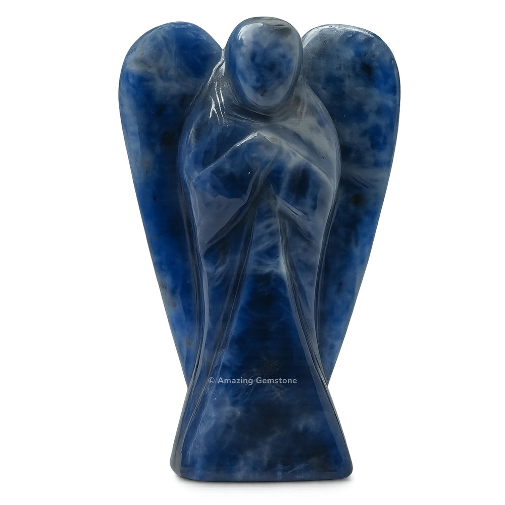 Amazing Gemstone sodalite angel figurine, 4-inch crystal statue for display and protection.