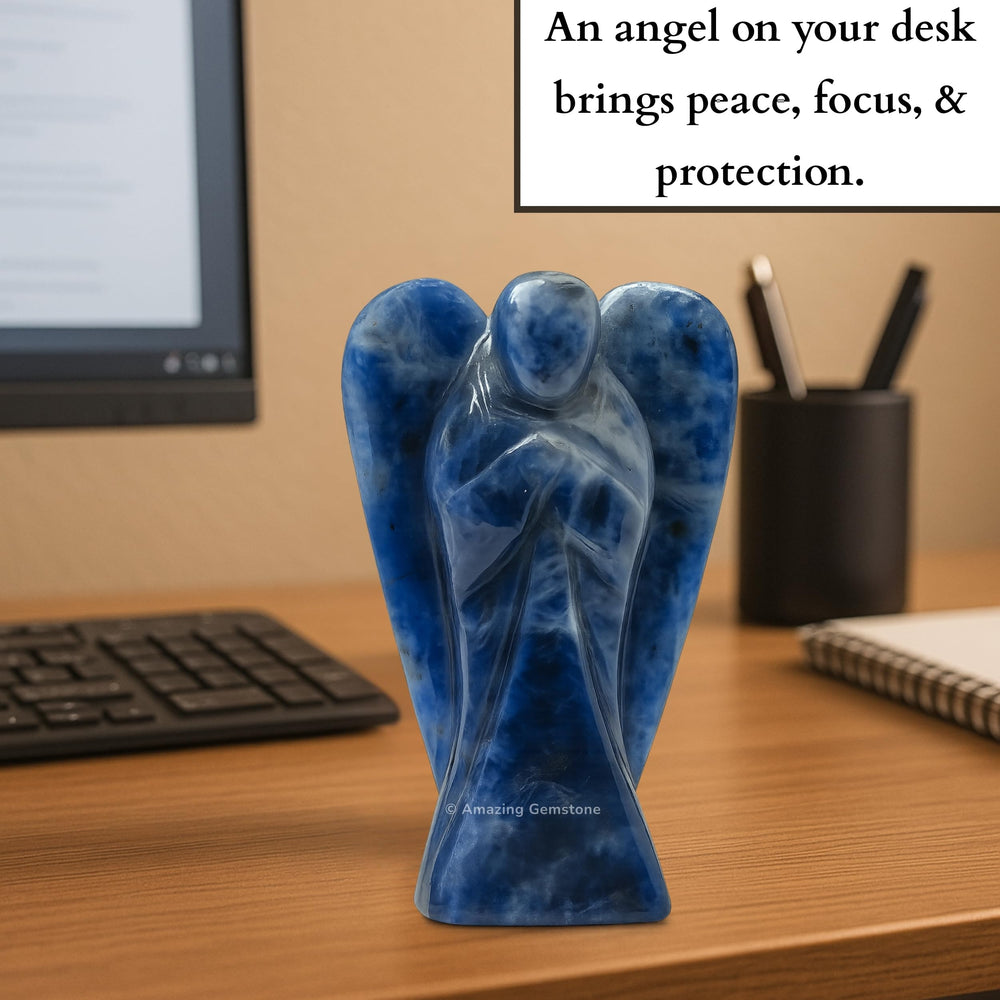 Amazing Gemstone sodalite angel gift-ready décor for home and desk.