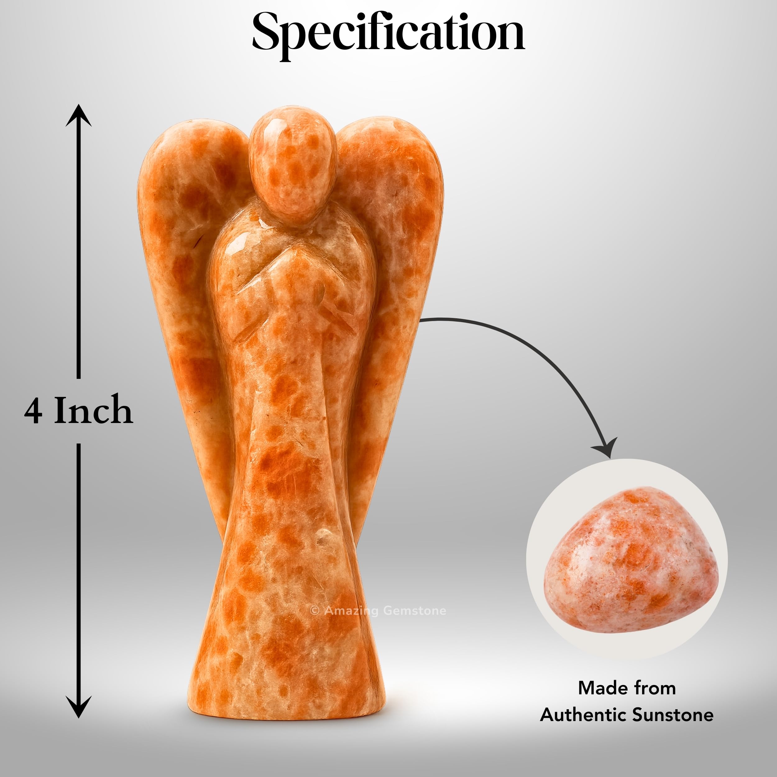 Amazing Gemstone Sunstone Angel desk display adds soothing energy to workspace.