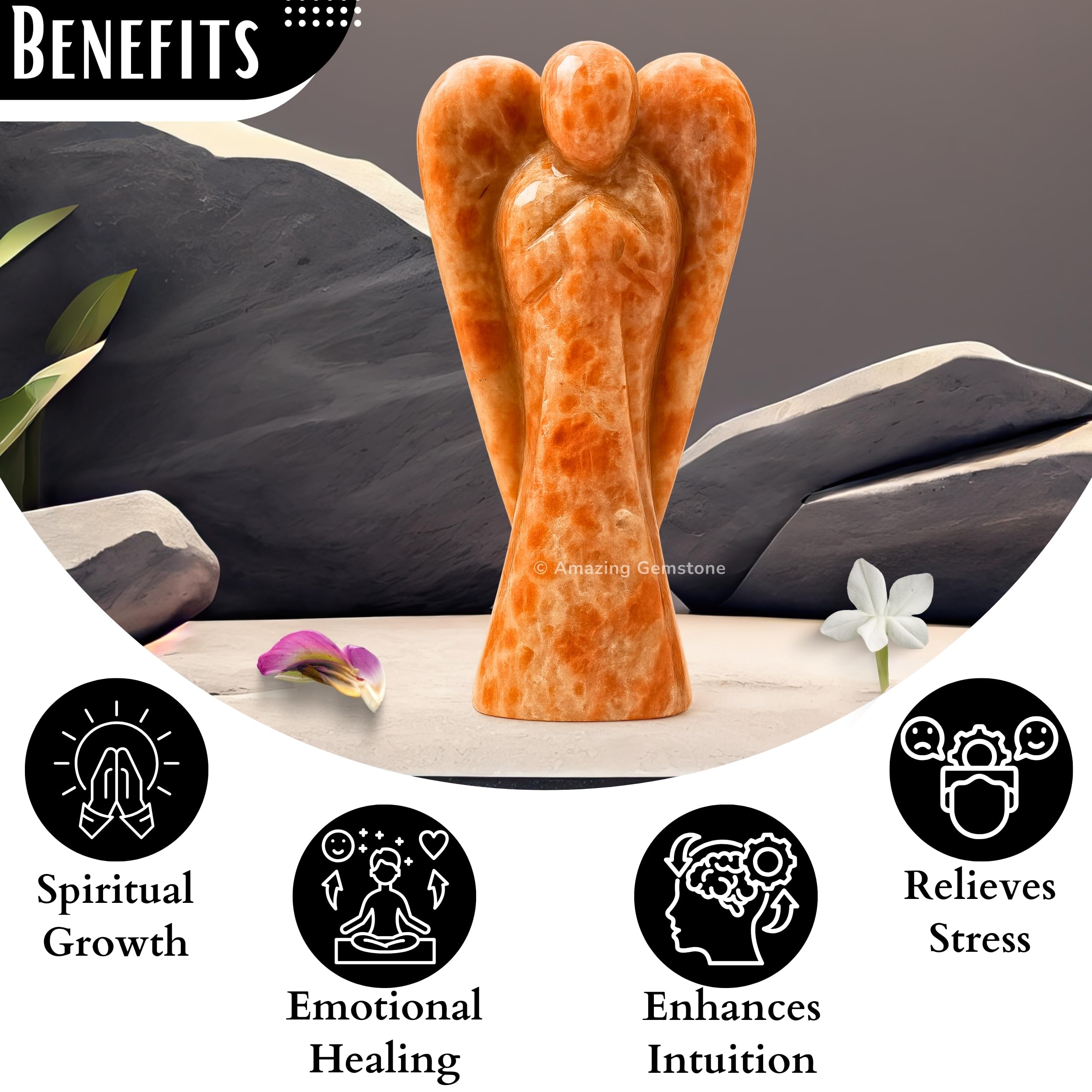 Amazing Gemstone Sunstone Angel velvet pouch keeps your crystal safe and ready.