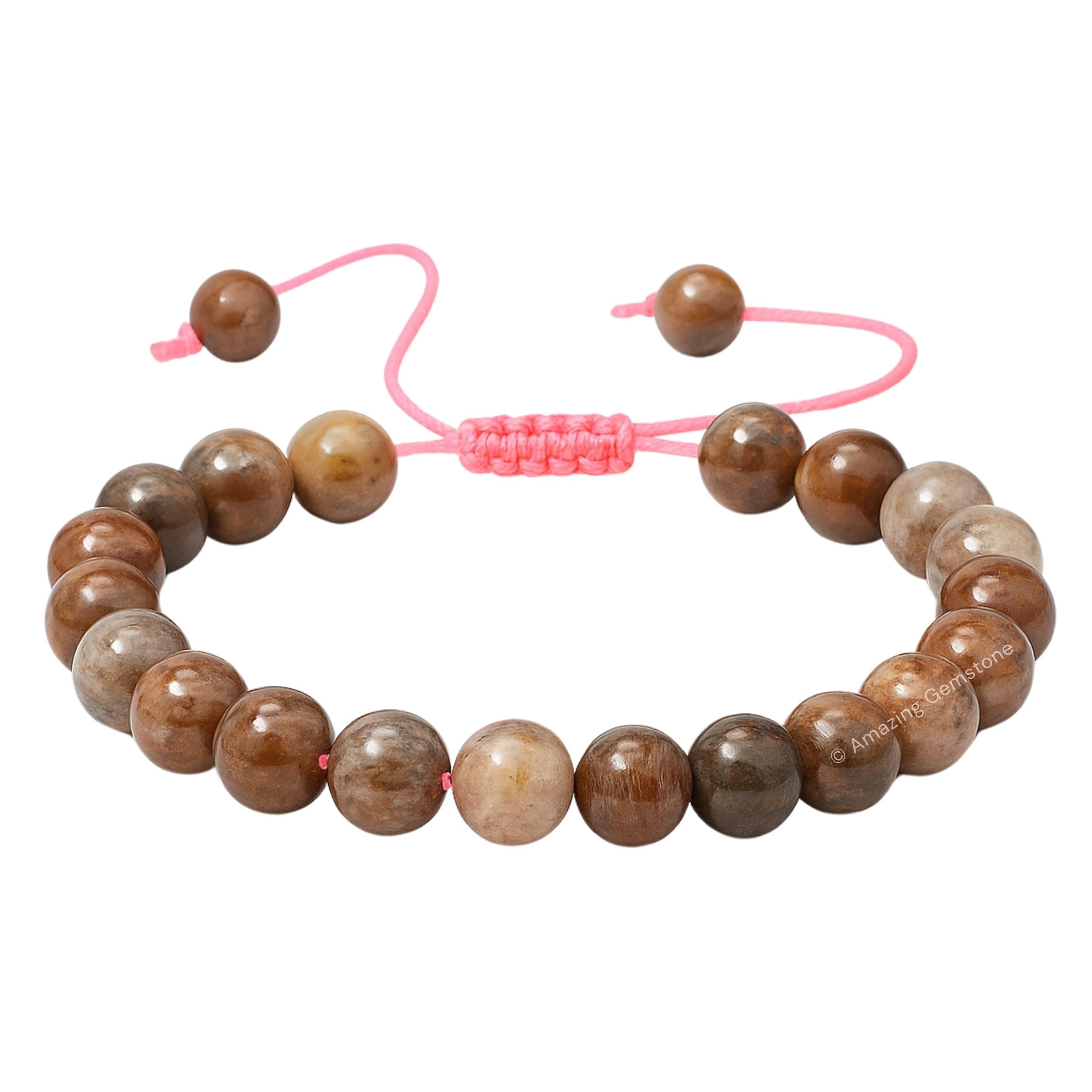 Amazing Gemstone Sunstone Bracelet close-up of 8mm beads with warm natural shimmer