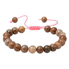 Amazing Gemstone Sunstone Bracelet close-up of 8mm beads with warm natural shimmer