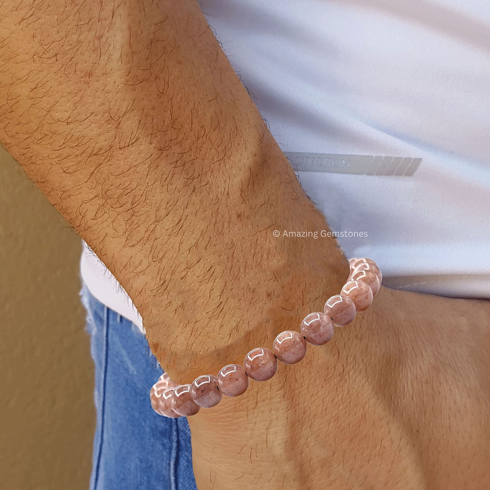 Amazing Gemstone Sunstone Bracelet 8mm beads displaying natural gemstone texture