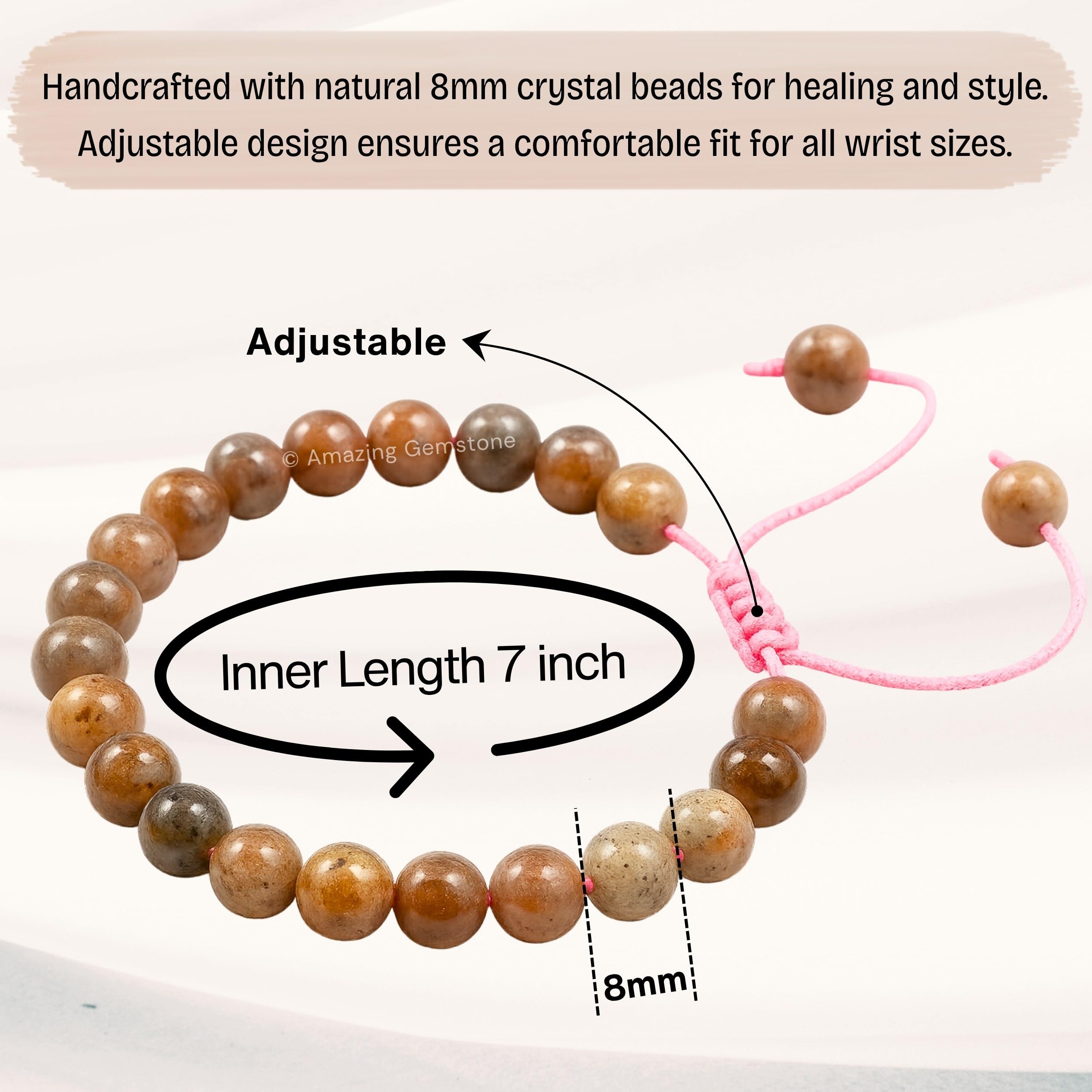 Amazing Gemstone Sunstone Bracelet bead-detail highlights 8mm natural beads