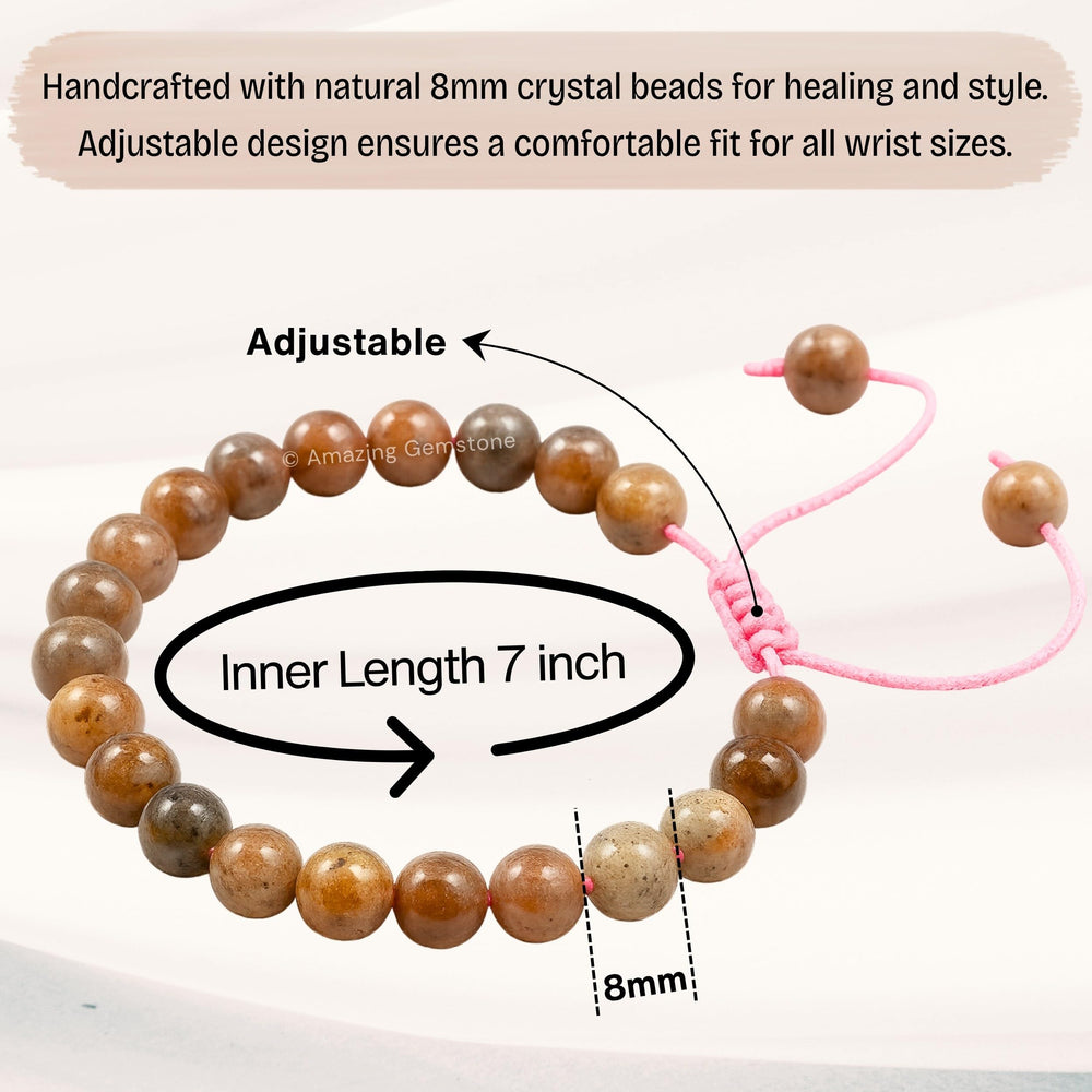 Amazing Gemstone Sunstone Bracelet bead-detail highlights 8mm natural beads
