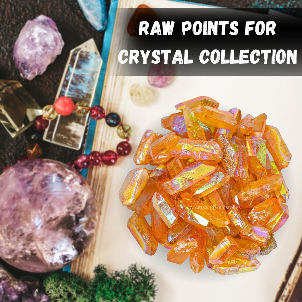 Amazing Gemstone Tangerine Aura Quartz rough crystal edge for crystal grids