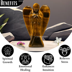 Amazing Gemstone Tiger Eye Angel stands four inches tall for desk placement.