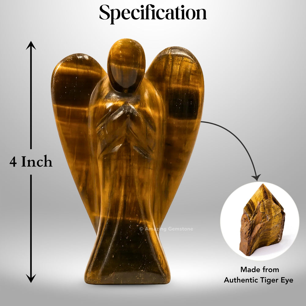 Amazing Gemstone Tiger Eye Angel in velvet pouch for pocket guardian use.