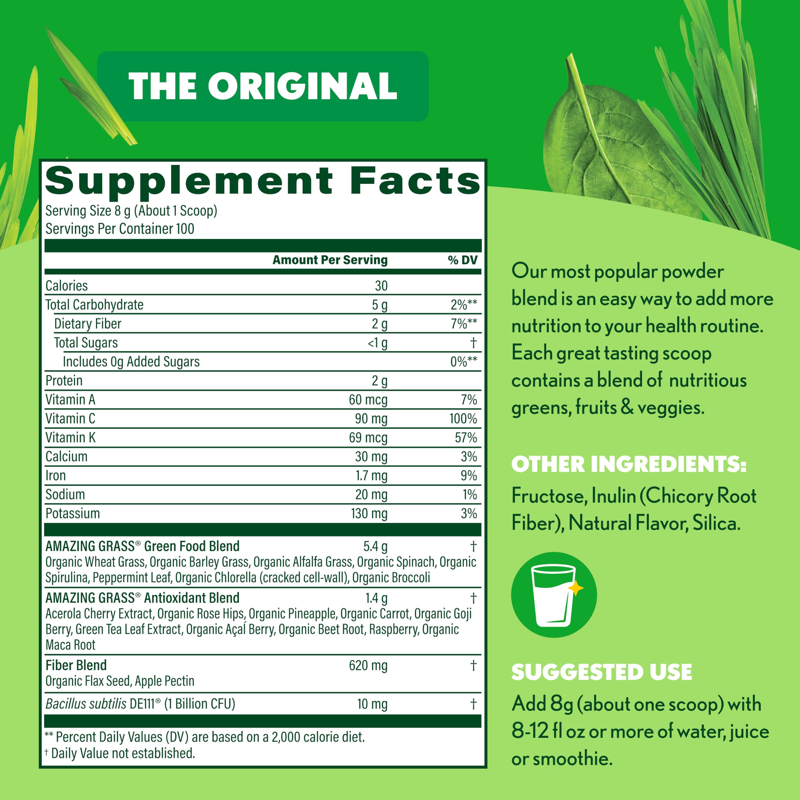 100-serving Amazing Grass bottle highlights value and convenience