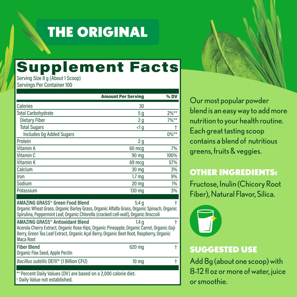 100-serving Amazing Grass bottle highlights value and convenience