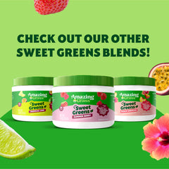 Amazing Grass Summer Berry powder in glass suggests a sugar-conscious option.