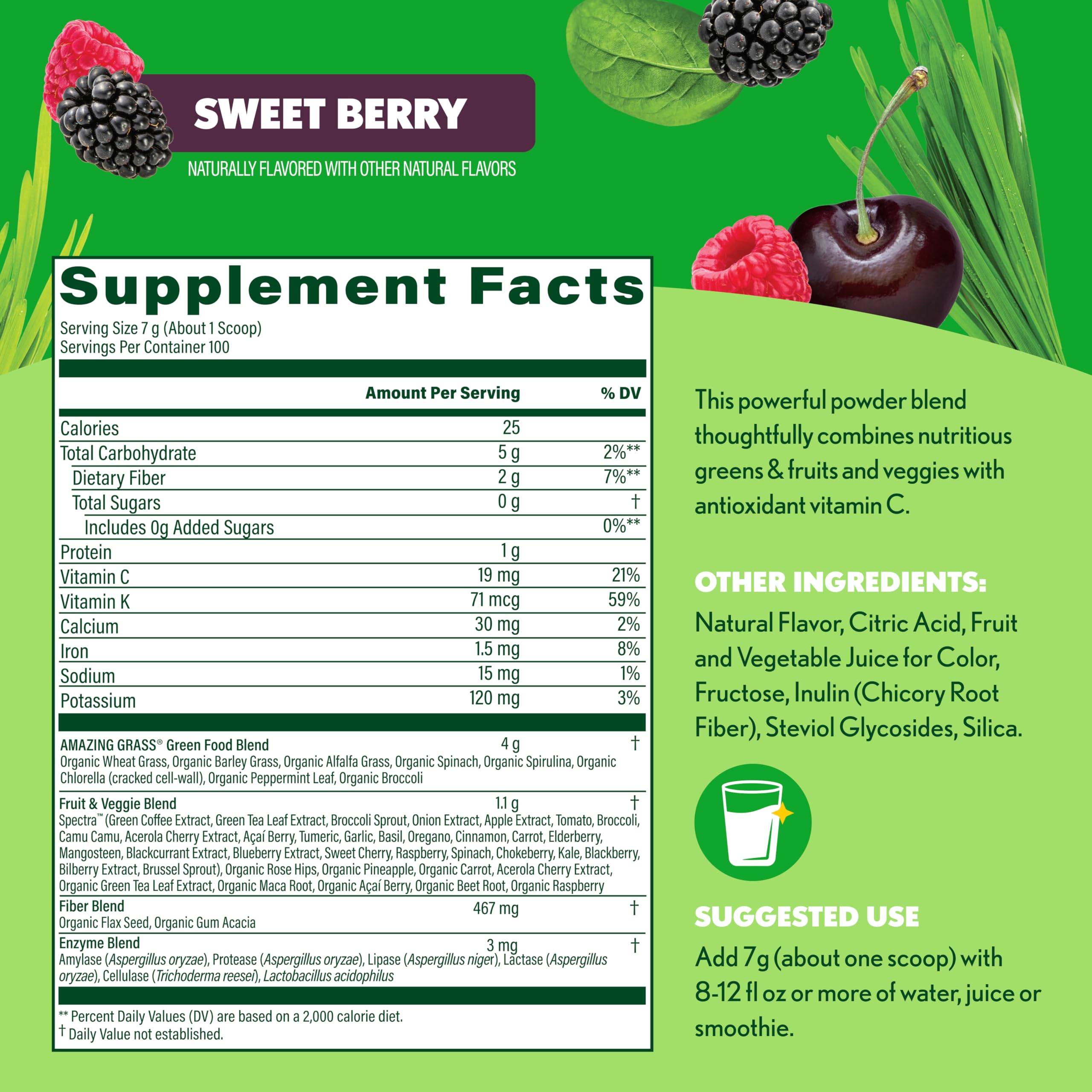Amazing Grass elderberry antioxidant blend, rich berry notes and immune-supporting wellness potential.
