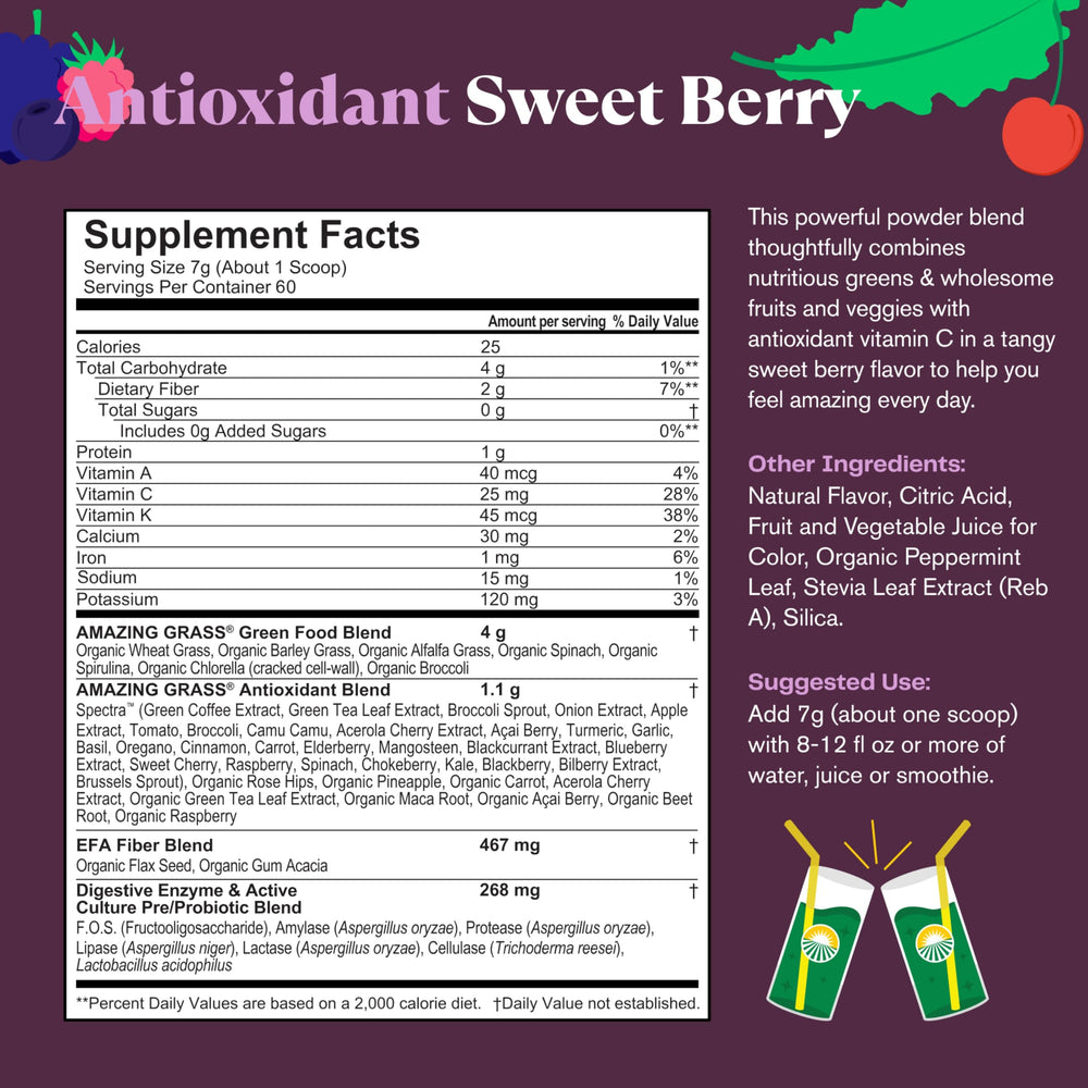 Amazing Grass Elderberry Probiotics Pack highlighting gut-friendly antioxidants