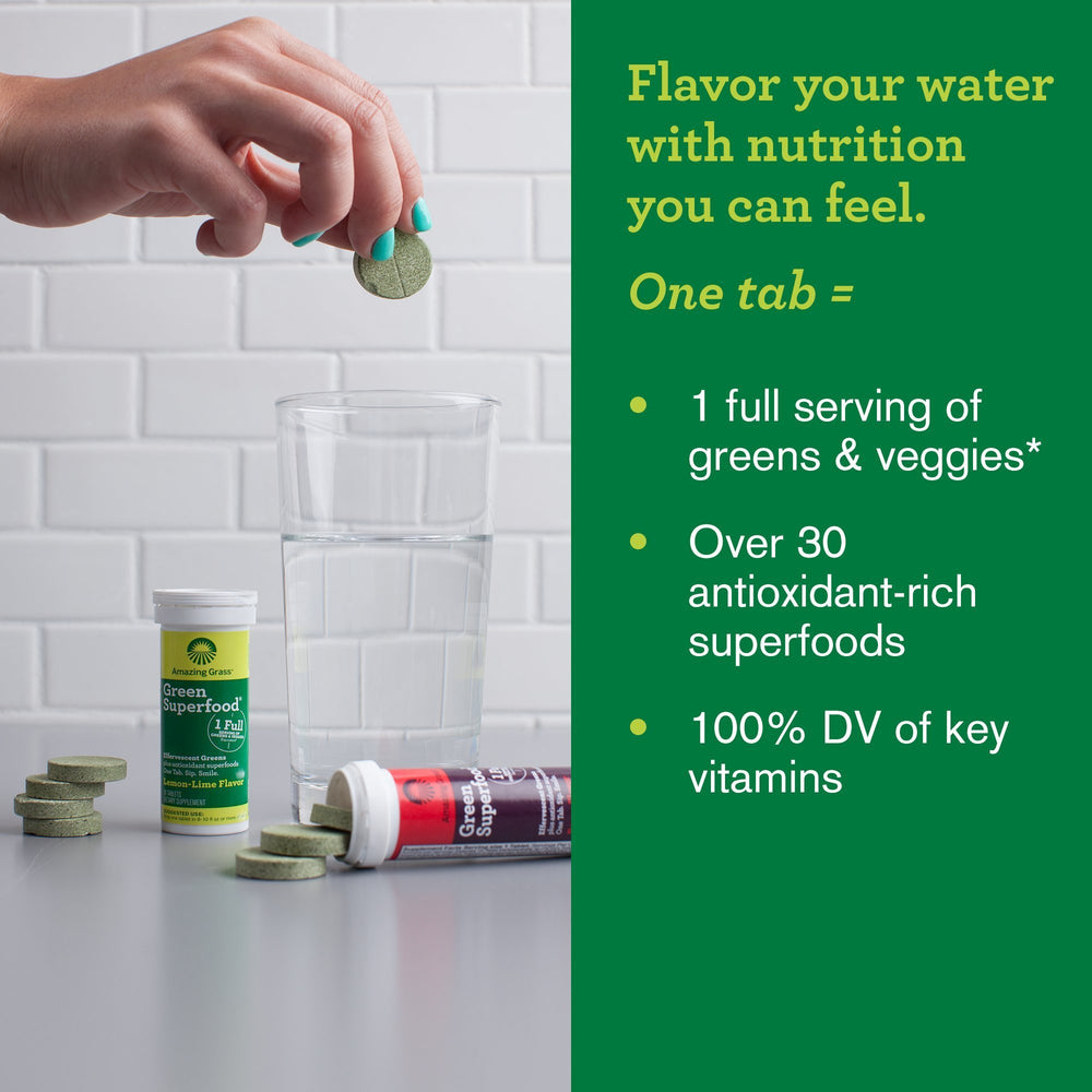 Dissolving Amazing Grass Electrolyte Tablets in water creates a flavorful hydration boost.