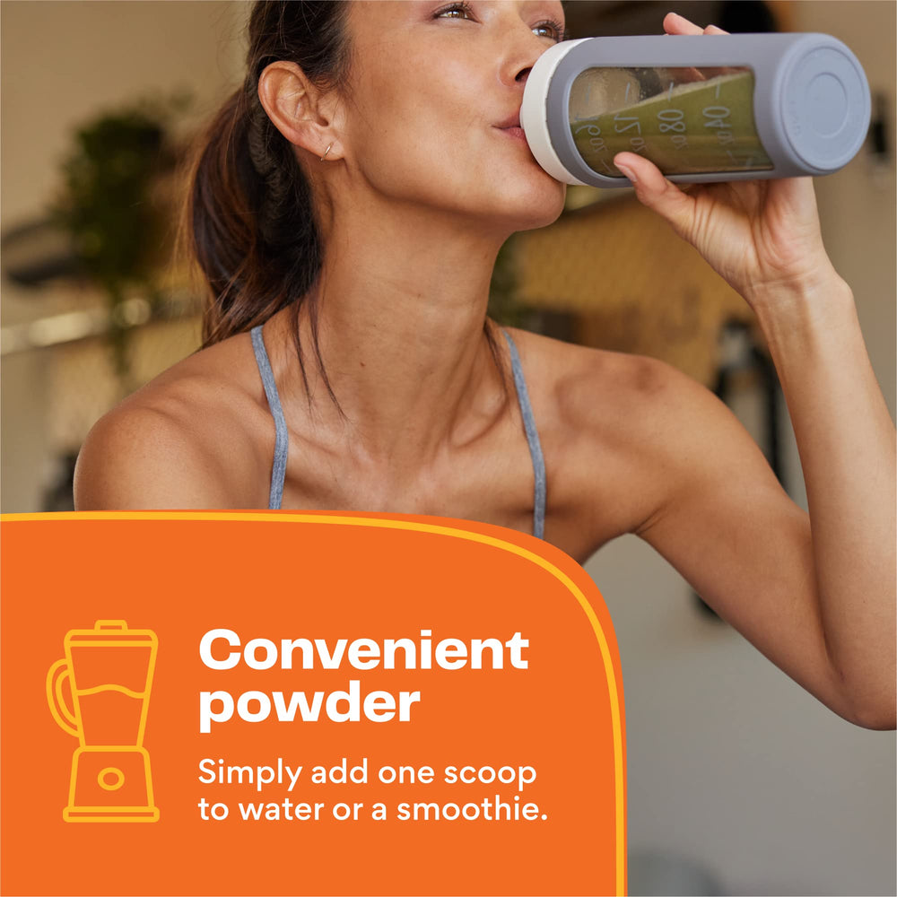 Amazing Grass Green Superfood Immunity dissolves in water for a refreshing drink.