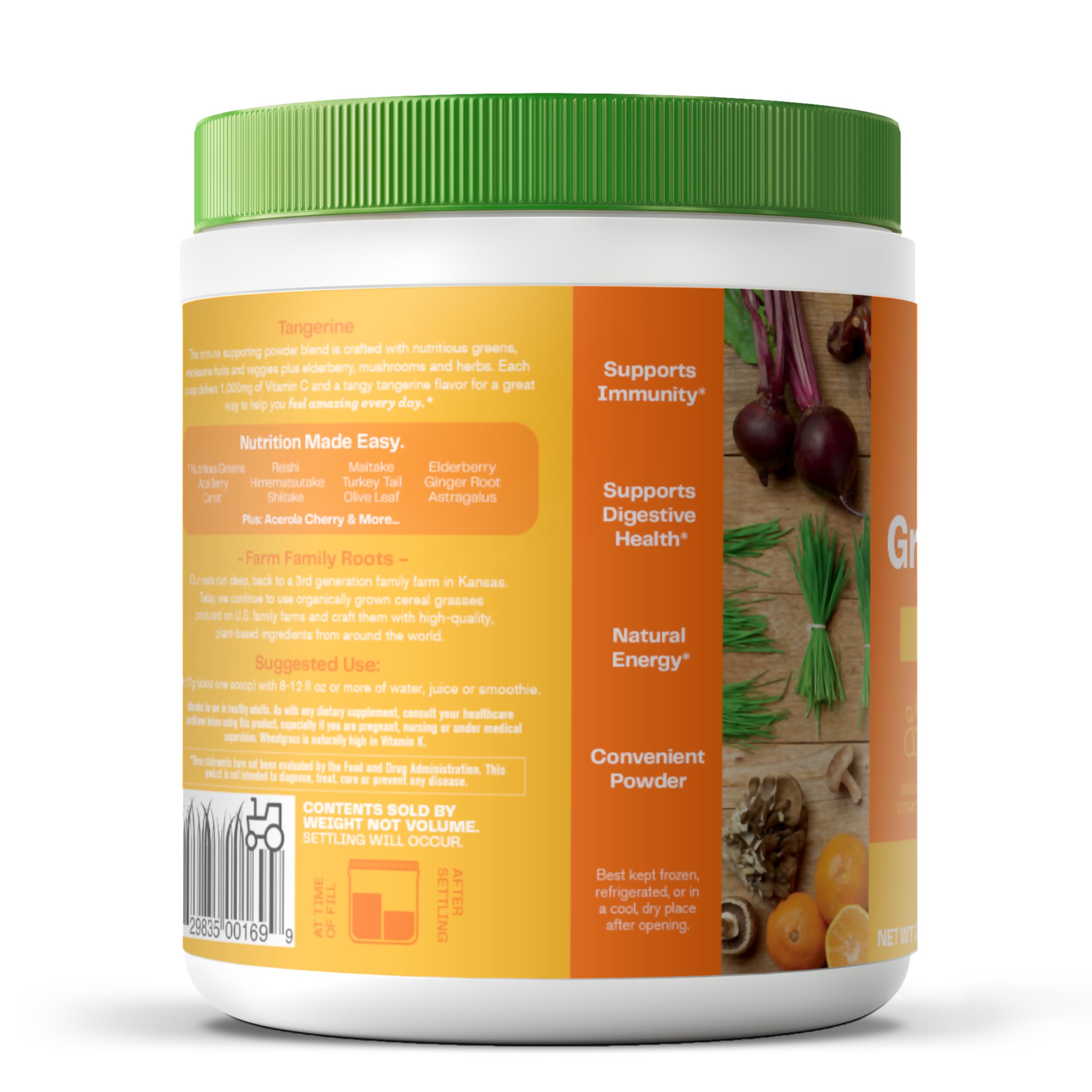 Amazing Grass Green Superfood Immunity ingredients highlight beet root and cordyceps.
