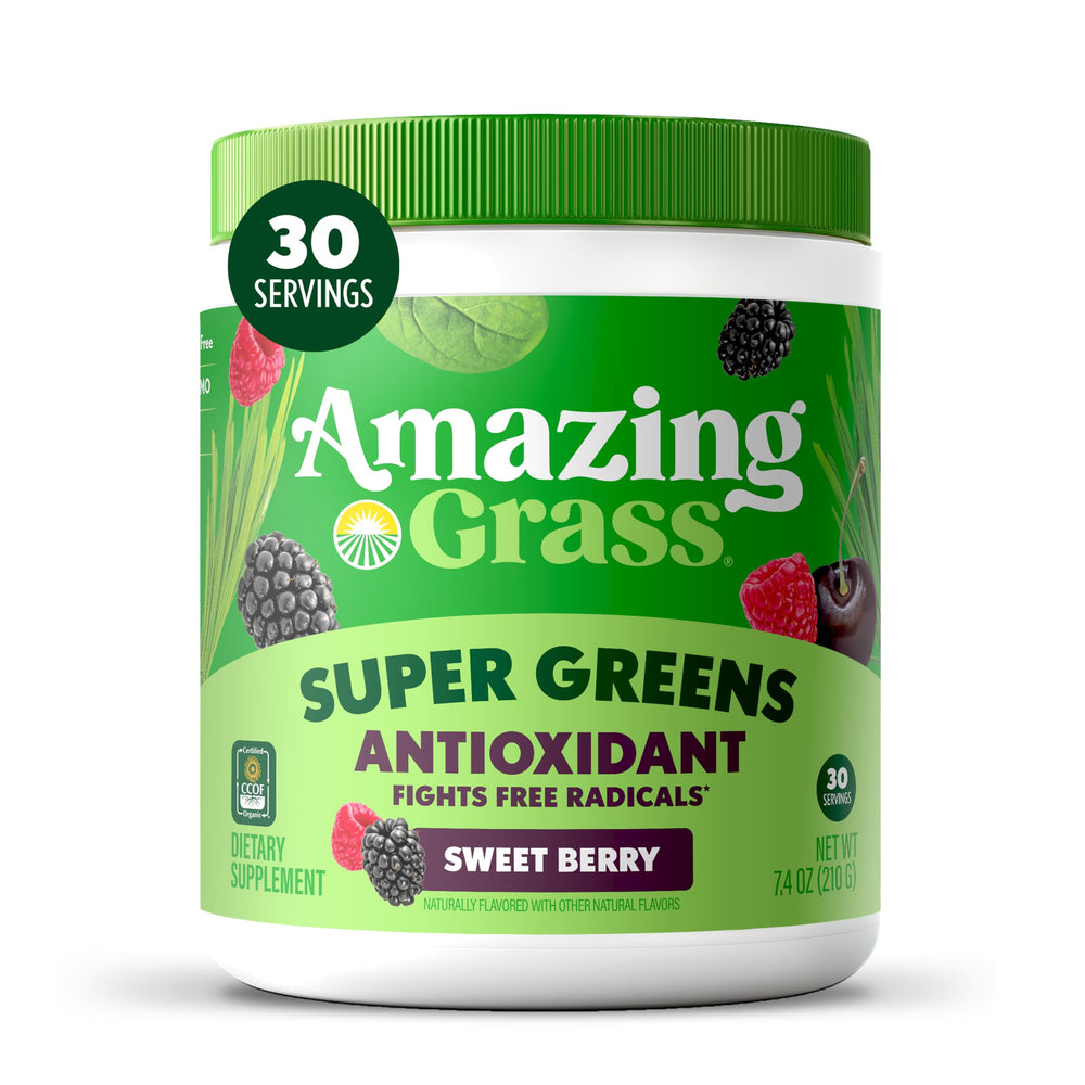Amazing Grass Greens Blend bottle for convenient daily antioxidant support.