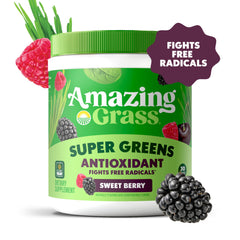 Amazing Grass Greens Blend scoop ready to mix into water for a nutrient boost.