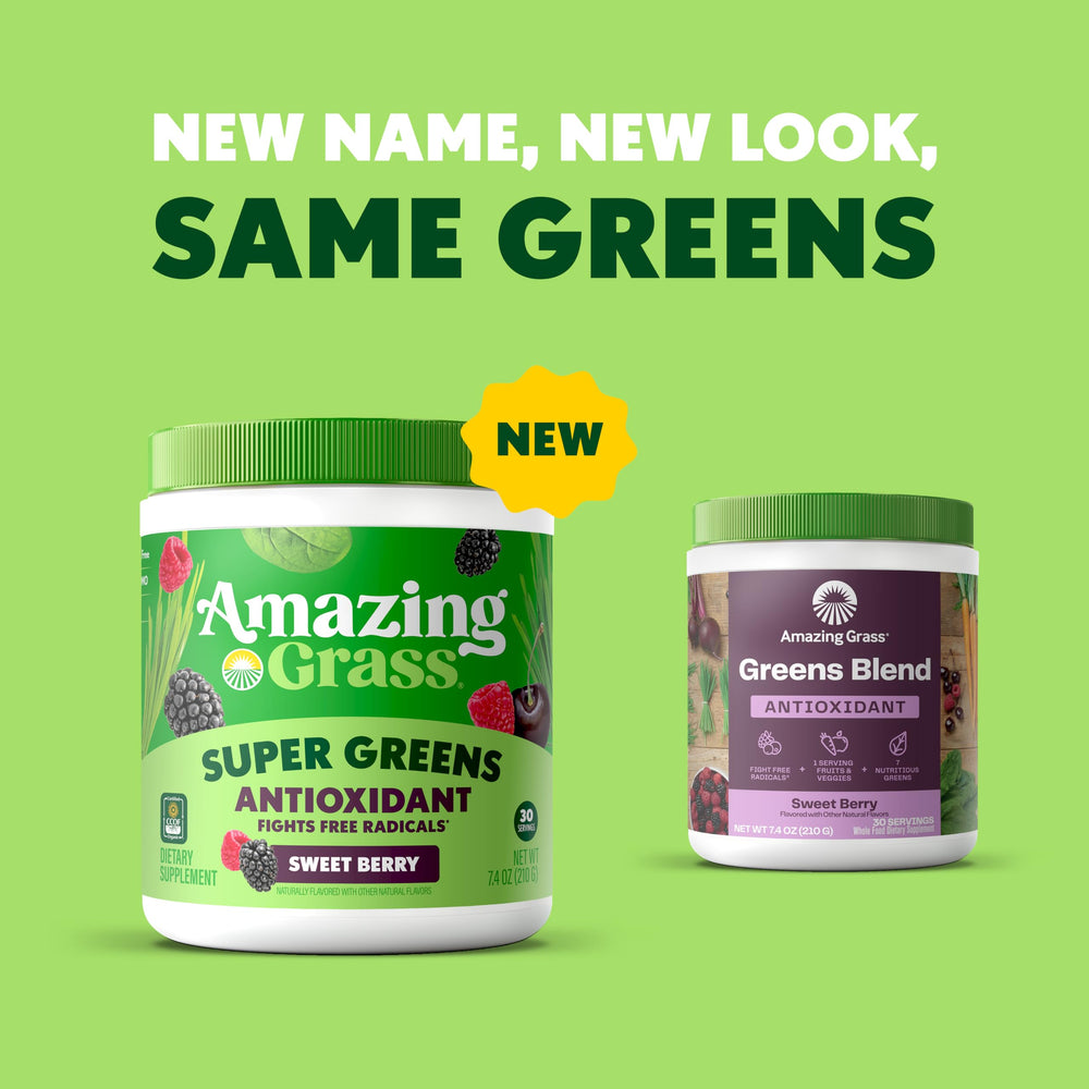 Amazing Grass Greens Blend smoothie glass with a vibrant, healthy drink.