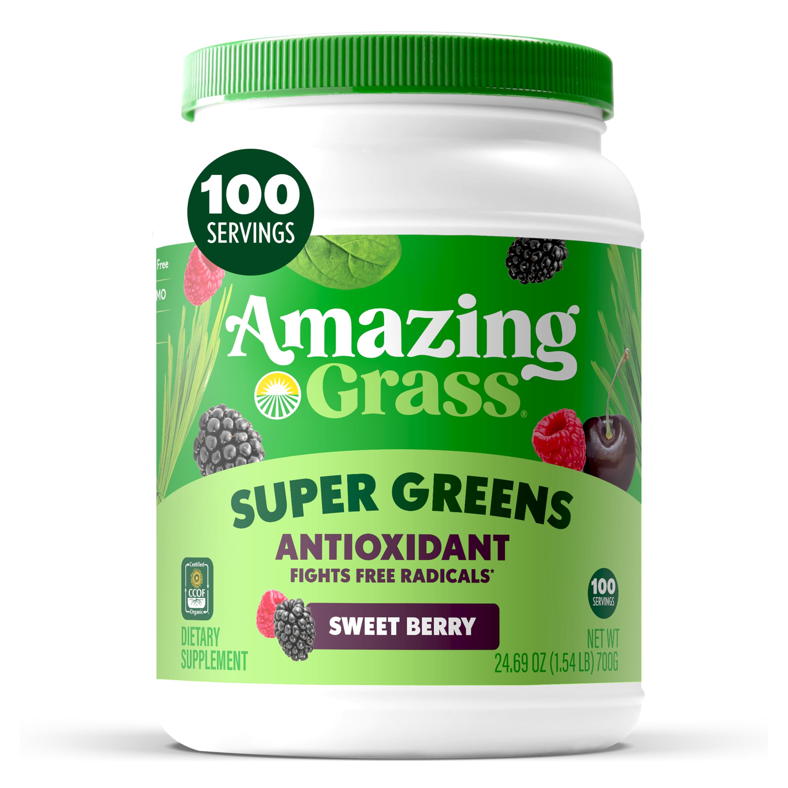 Amazing Grass greens superfood powder tub, a convenient daily greens boost for balanced nutrition.