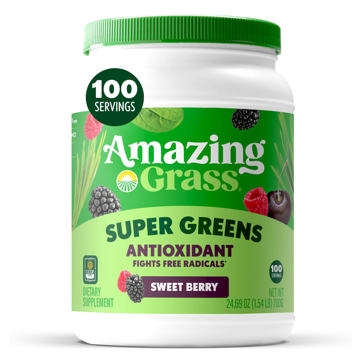 Amazing Grass greens superfood powder tub, a convenient daily greens boost for balanced nutrition.