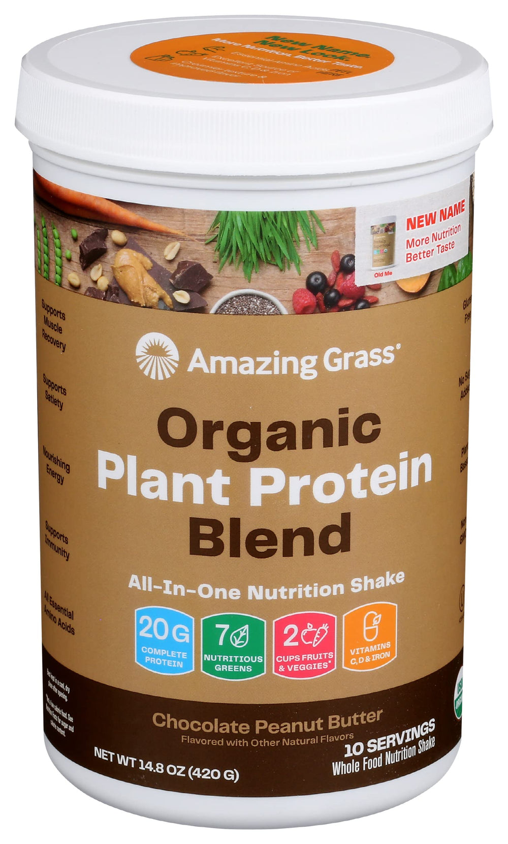 Amazing Grass Organic Plant Protein Blend bottle showing vegan protein for daily nutrition
