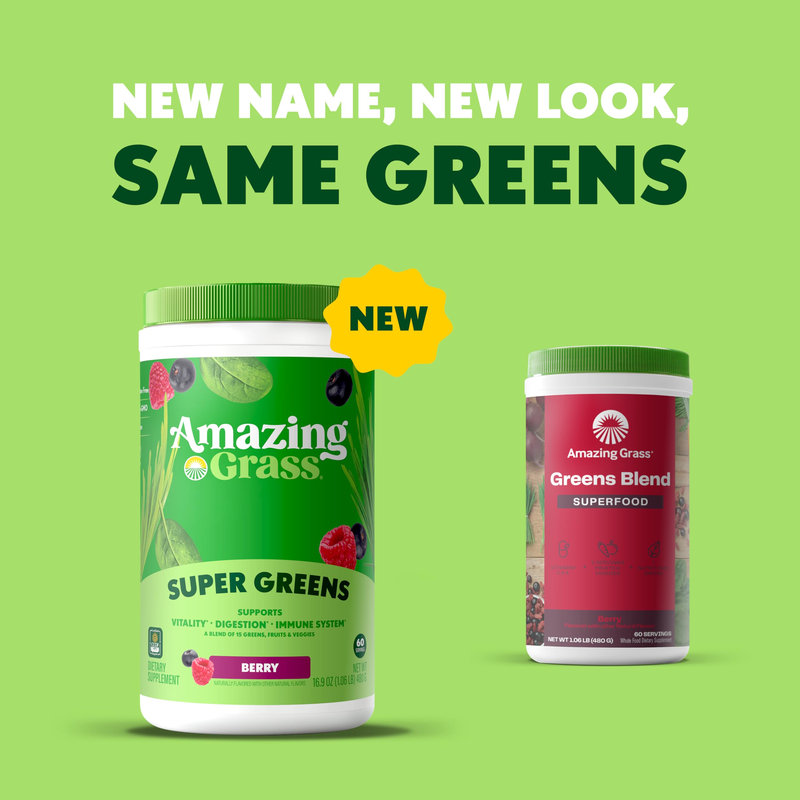 Amazing Grass spirulina-chlorella powder in a vibrant greens blend.