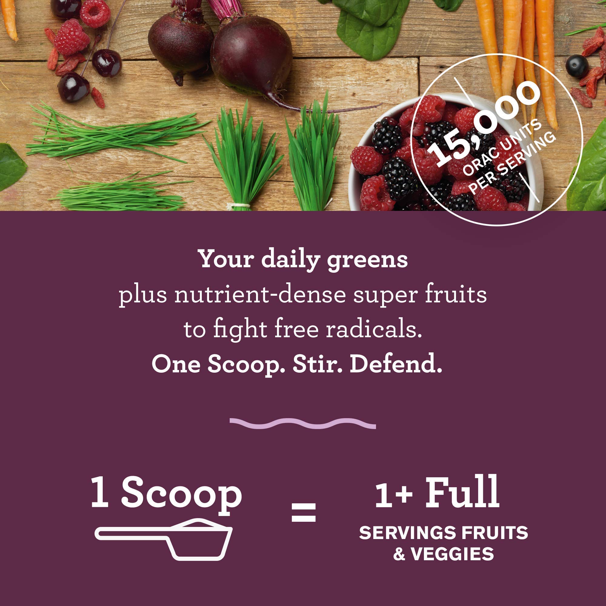 Amazing Grass Sweet Berry Powder in a glass with berries for a refreshing flavor boost