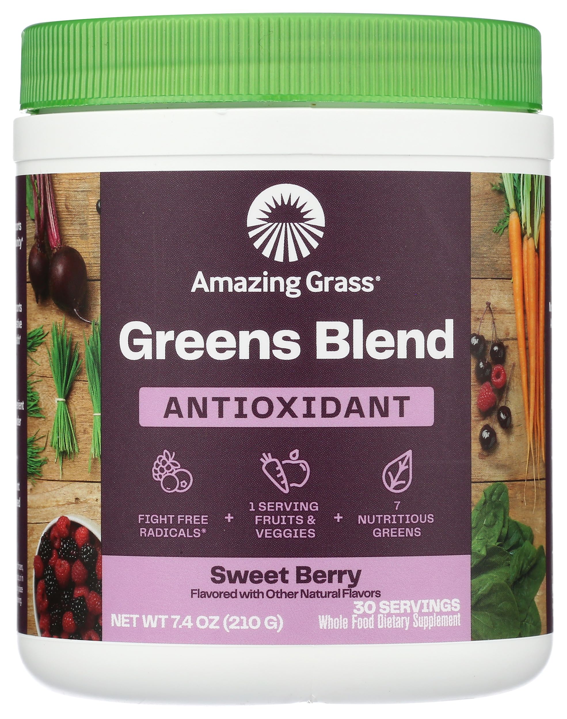 Amazing Grass Sweet Berry Antioxidant Powder in a jar for smoothie boosts