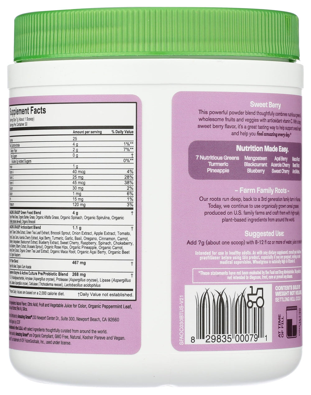 Amazing Grass Sweet Berry Antioxidant Powder blended into a smoothie for a berry boost