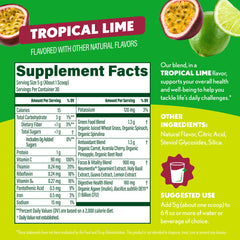 Amazing Grass Sweet Greens ingredients label shows non-GMO and vegan benefits