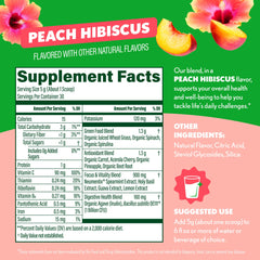 Glass of smoothie made with Amazing Grass Peach Hibiscus greens blend