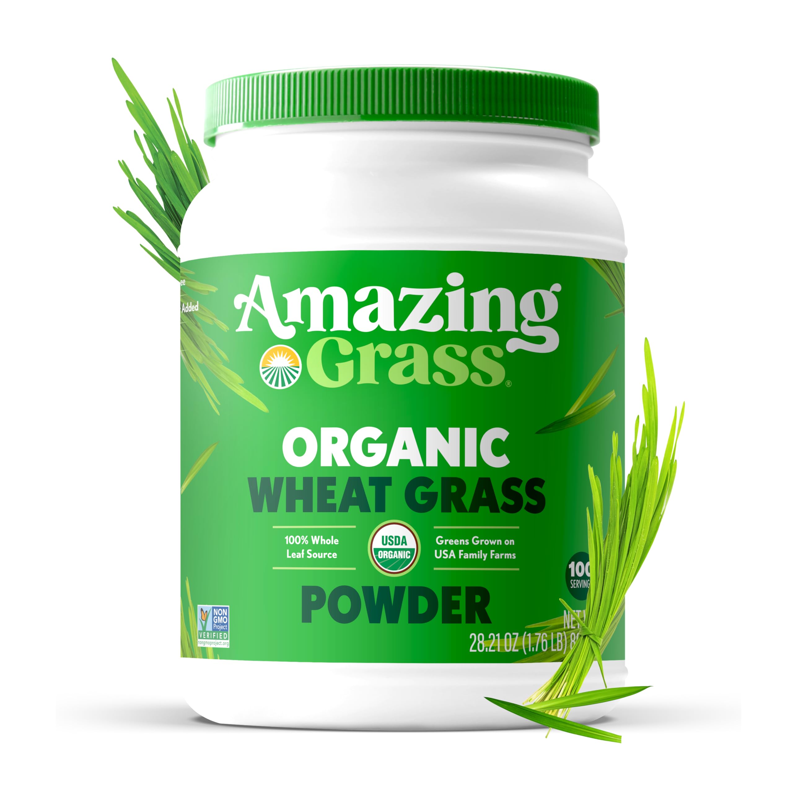Amazing Grass Wheat Grass Powder scoop for precise smoothie measurements.