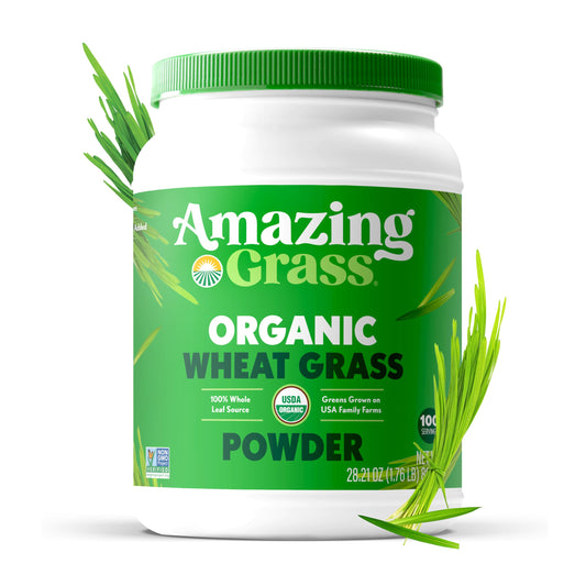 Amazing Grass Wheat Grass Powder scoop for precise smoothie measurements.