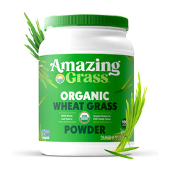 Amazing Grass Wheat Grass Powder scoop for precise smoothie measurements.