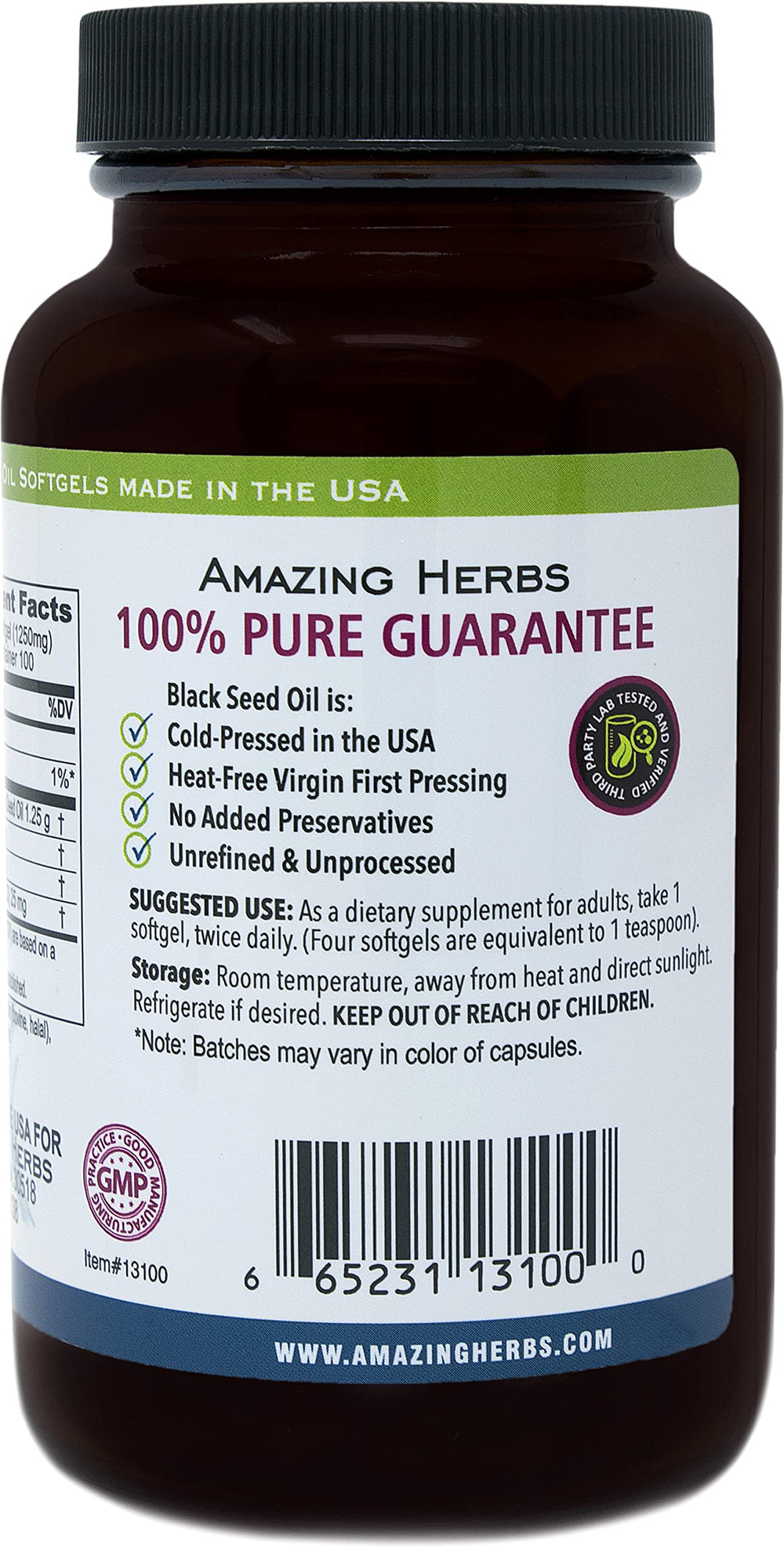 Cold-pressed extraction preserves nutrients in Amazing Herbs capsules.