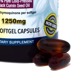 Non-GMO seeds label on Amazing Herbs black seed oil.