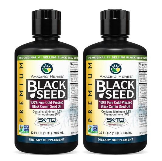 Amazing Herbs Black Seed Oil bottle front view for daily immune support.