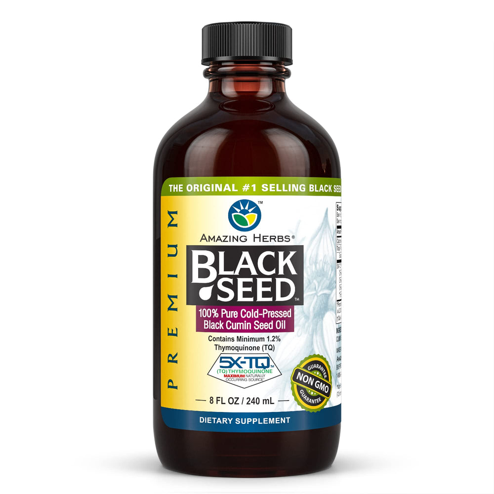 Amazing Herbs Premium Black Seed Oil bottle ready for daily immune support.