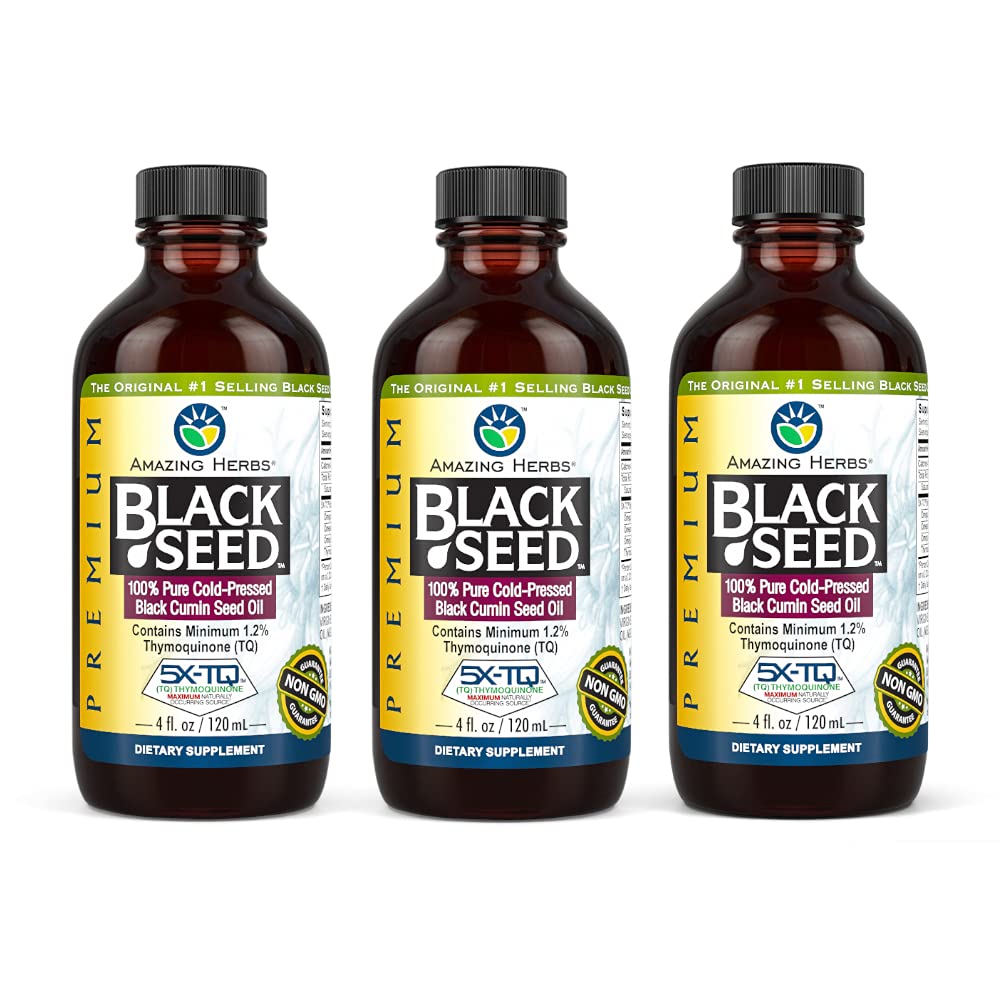 Amazing Herbs Black Seed Oil bottle may support immune health.